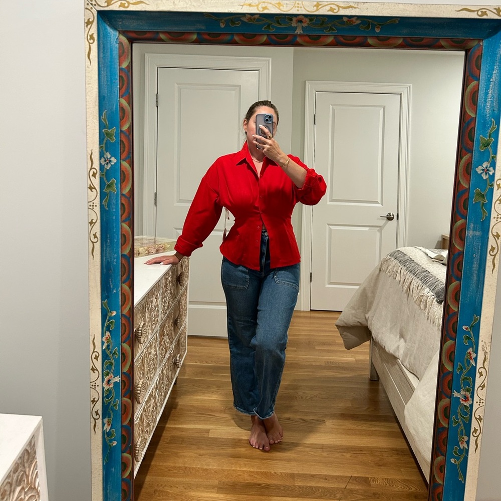 Red Staud Button Up